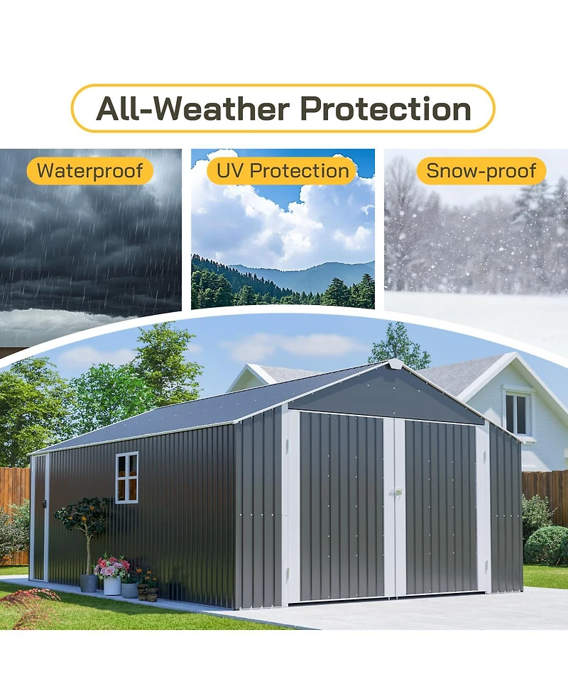 Streamdale Furniture 12x20 Ft Metal Shed Garage - 1810 Cuft, Double-Door, All-Weather Storage