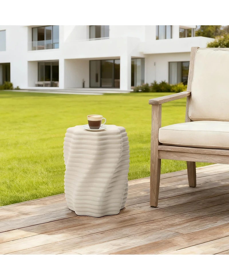 LuxenHome Sculptural MgO Patio Table, Tall Round Side Table for Outdoor Spaces