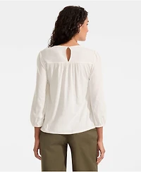 Lands' End Women's 3/4 Sleeve Eyelet Mix Flowy Top