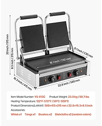 Ecooso 3600W Commercial Electric Panini Press Grill with Dual Plates and Temperature Control