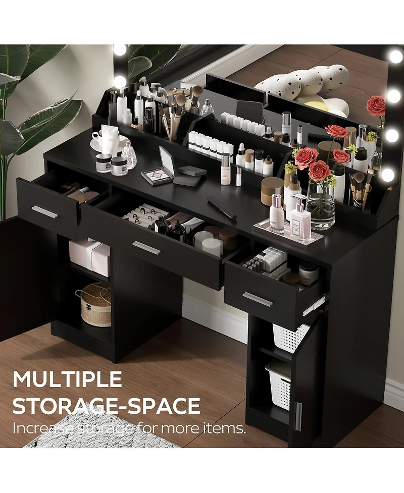 Streamdale Furniture Vanity Desk with Large Mirror, 3 Color Lighting Modes, Adjustable Brightness