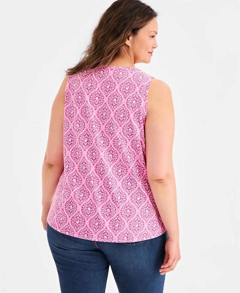 Style & Co Plus Size Printed V-Neck Tank Top, Macy's Exclusive
