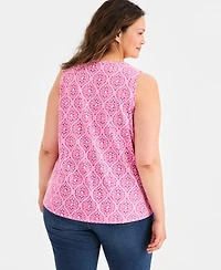 Style & Co Plus Size Printed V-Neck Tank Top, Macy's Exclusive