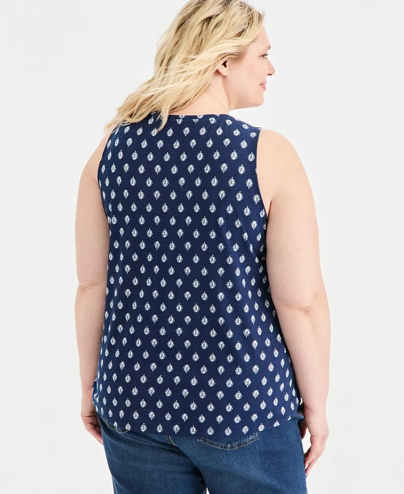 Style & Co Plus Size Printed V-Neck Tank Top, Macy's Exclusive