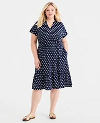 Style & Co Plus Split-Neck Printed Midi Dress, Macy's Exclusive