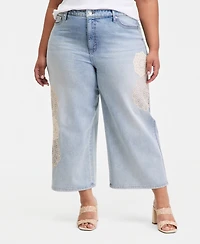 On 34th Trendy Plus Wide-Leg Doily-Accent Jeans
