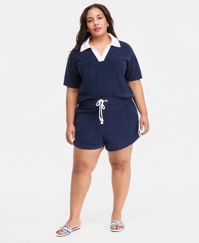 On 34th Trendy Plus Terry Collared Top, Macy's Exclusive