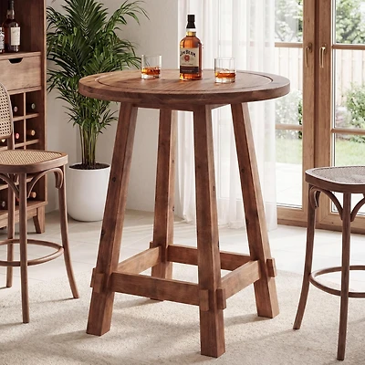 Tribesigns Square Bar Table, 3-Tier Wooden Pub Table with Storage Shelves, Walnut