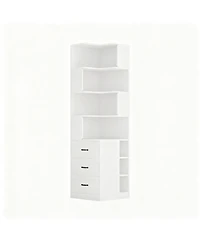 Yigii Corner Bookshelf L-Shaped 4-Tier 3 Drawers 3 Cubbies