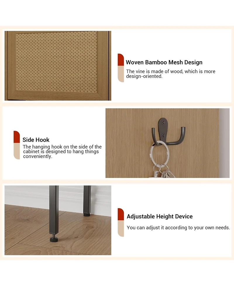 gaomon Rattan Shoe Cabinet with 3 Flip Drawers and 4 Tier Storage Freestanding Organizer Adjustable Shelves Bedroom