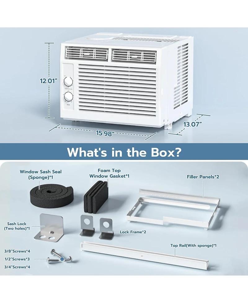 Cowsar 5000 Btu Window Ac for 150 Sq. Ft., Sleep Mode