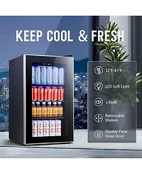 Cowsar 2.3 Cu.Ft Beverage Refrigerator, 95 Can Mini Fridge, Glass Door