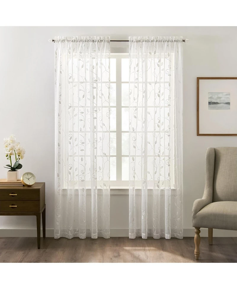 Ellis Curtain Chatham 100% Polyester Embroidered Sheer Rod Pocket Panel