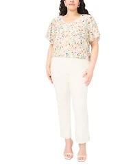 Vince Camuto Plus V-Neck Tulip Short-Sleeve Blouse