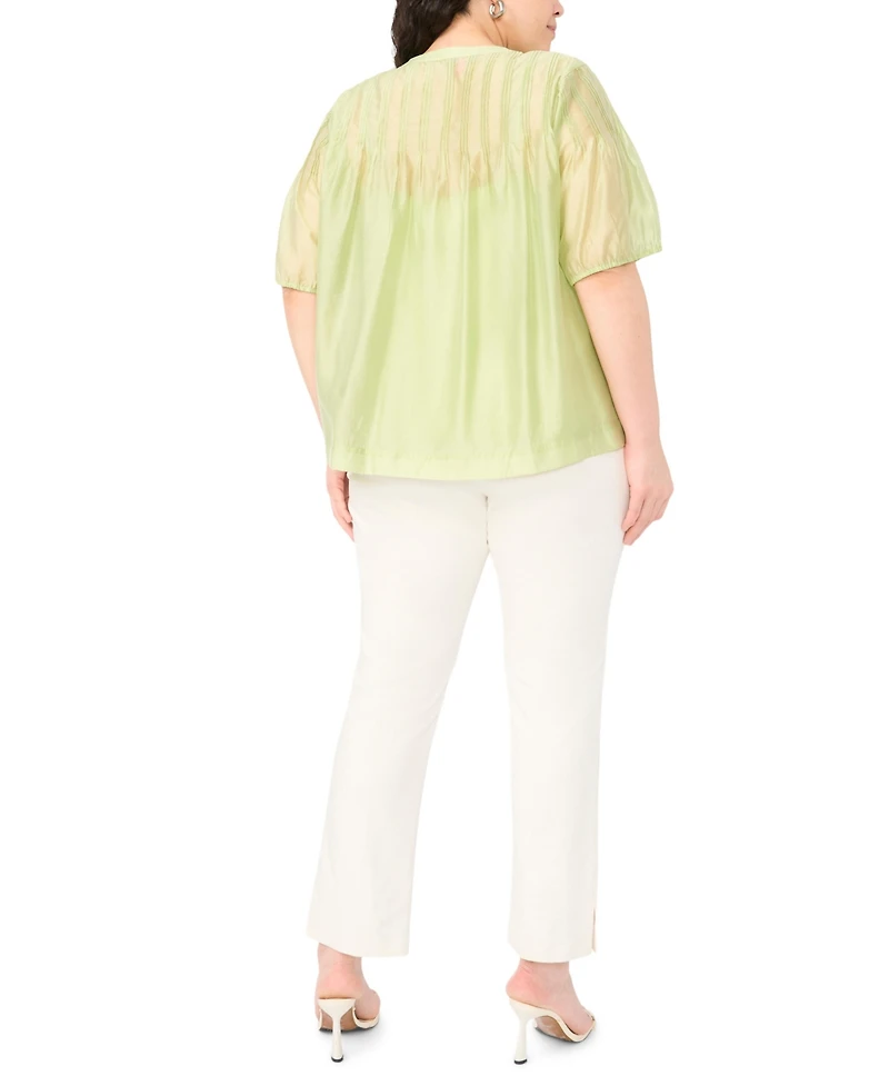 Vince Camuto Plus Puff-Sleeves with Front Pleats Top