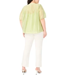 Vince Camuto Plus Puff-Sleeves with Front Pleats Top