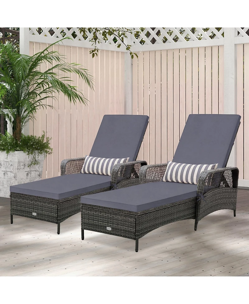 Gymax 2 Pcs Outdoor Chaise Lounge Chair Patio Recliner w/ 6-Level Backrest Cushion