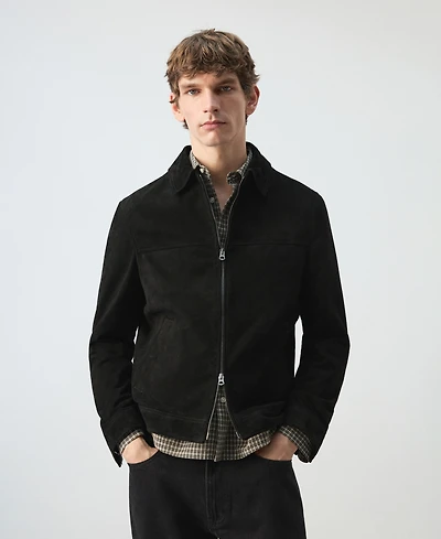 Mango Men's Suede Leather Zipper Jacket