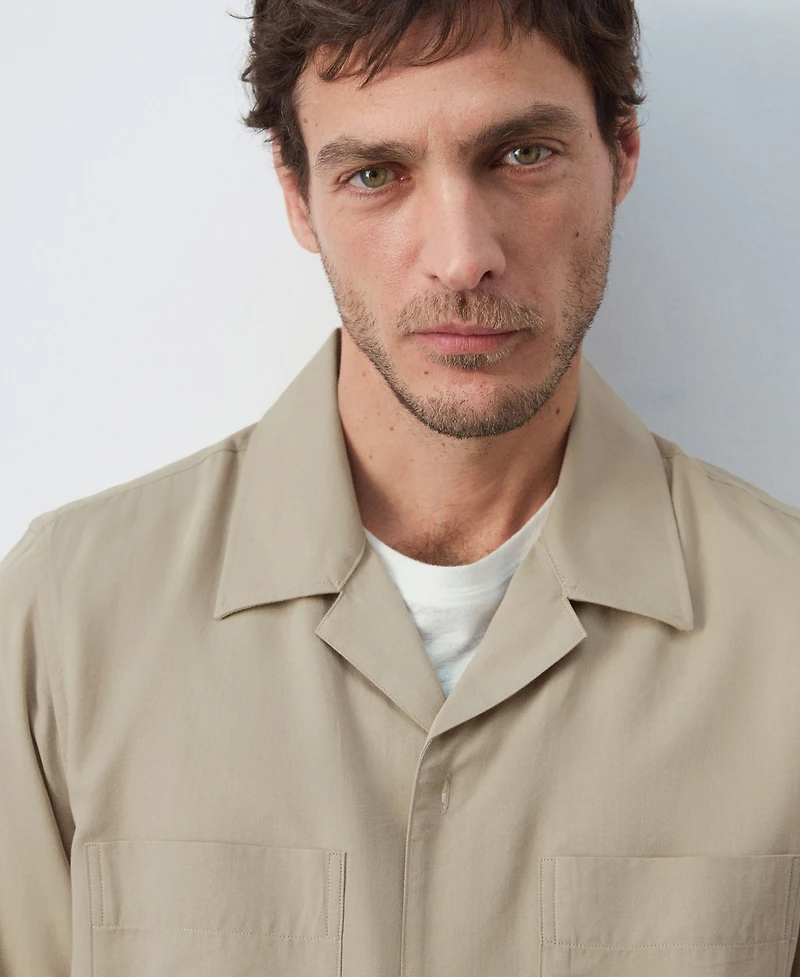 Mango Men's Bowling Collar Cotton Overshirt