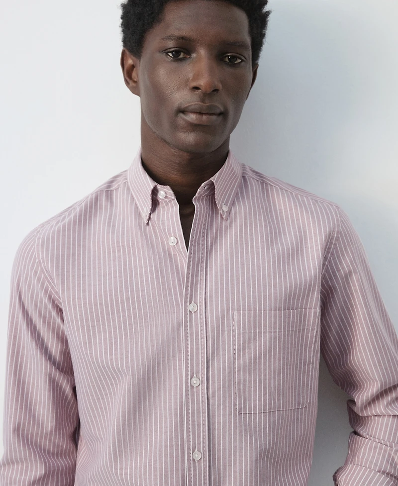 Mango Men's Cotton Striped Regular-Fit Oxford Shirt