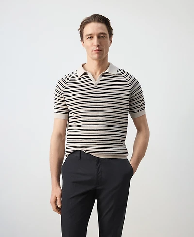 Mango Men's Cotton Striped Knit Polo Shirt