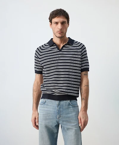 Mango Men's Cotton Striped Knit Polo Shirt