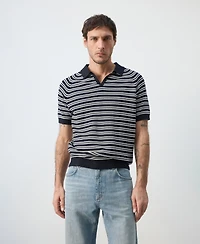 Mango Men's Cotton Striped Knit Polo Shirt