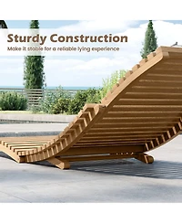 Gymax Outdoor Folding Teak Wood Chaise Lounge Chair w/Curved Lying Area for Poolside