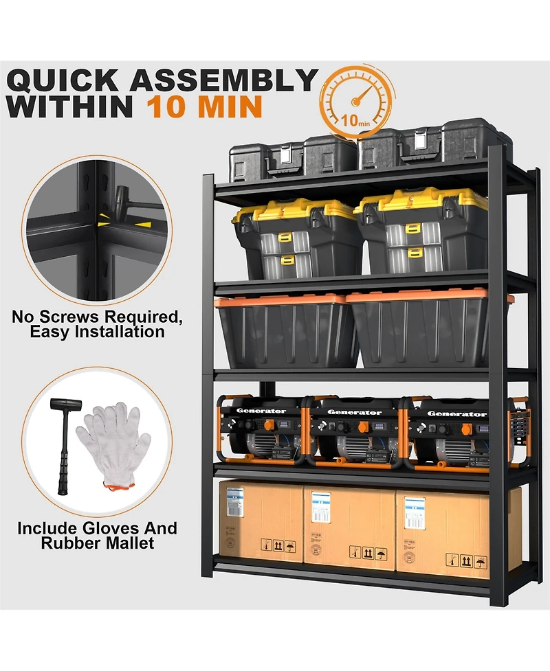 59" Wide Black Metal Shelves with 5 Removable Dividers