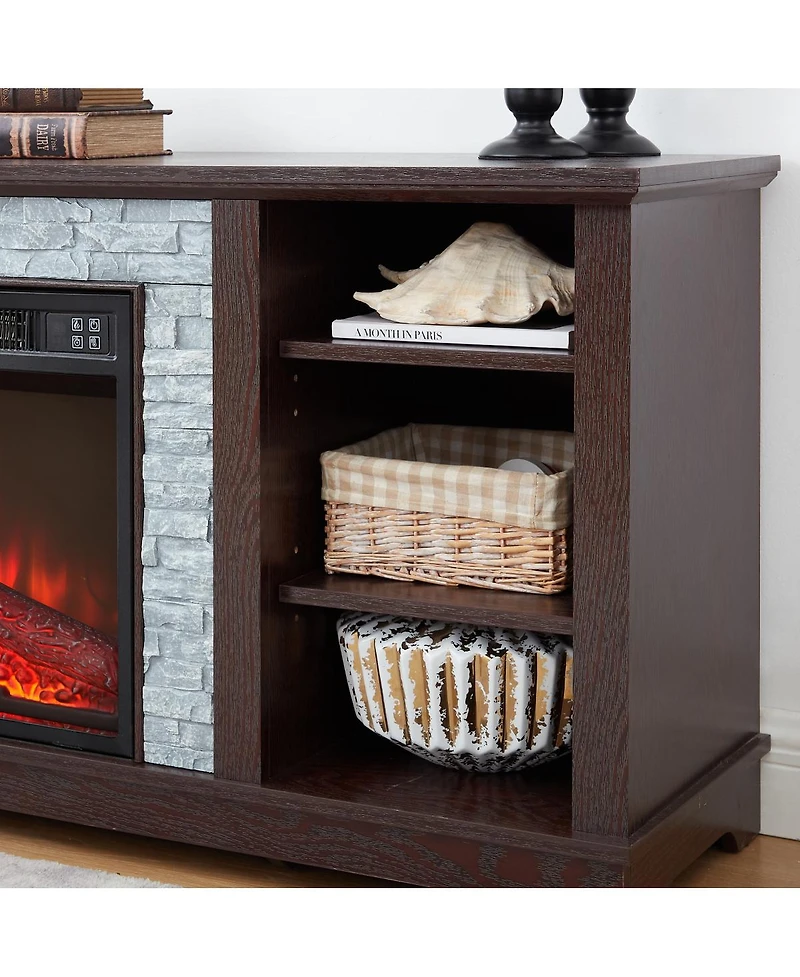 Streamdale Furniture Electric Fireplace Stone Tv Media Stand with Faux Stacked Stone Surround, 58.31"W