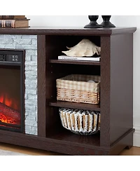 Streamdale Furniture Electric Fireplace Stone Tv Media Stand with Faux Stacked Stone Surround, 58.31"W
