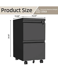 Clihome 2 Drawers Lock Metal Vertical Office File Cabient With Wheels Mobile