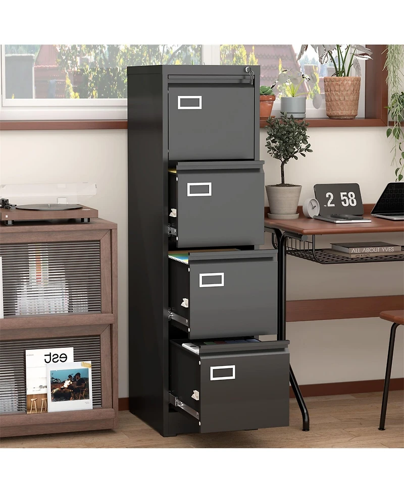Clihome 4 Drawer Vertical Metal File Cabinet with Lock for Home Office
