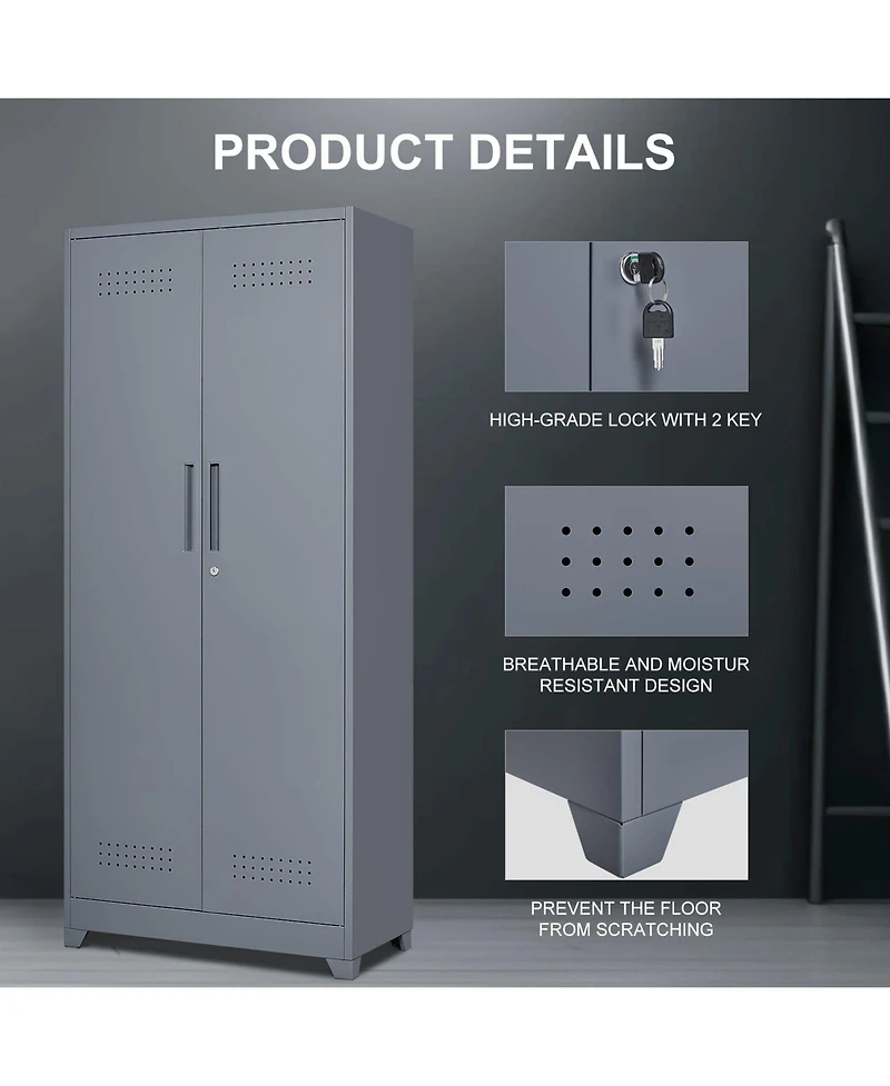 Clihome Metal Lockers Cleaning Tool Storage Cabinets With Locking Doors