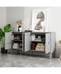 Streamdale Furniture Vintage 4-door cabinet with hand-carved geometric doors and adjustable shelves