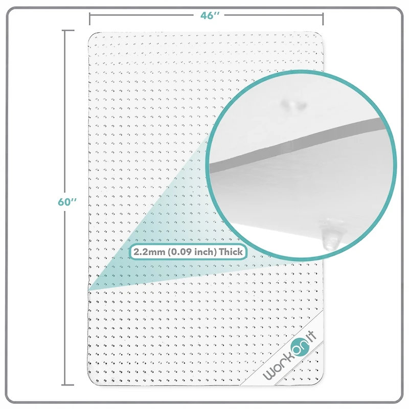 Workonit 46" x 60" Office Chair Desk Floor Mat for Low Pile Carpet, Clear