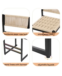 Rainsken Paper Rope Woven Bar Stools Set of 2, 25'' Counter Height Chairs with Back, Footrest for Kitchen Island, Home Pub