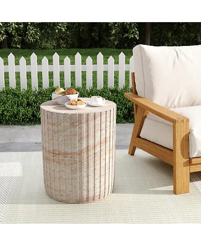 Streamdale Furniture Outdoor/Indoor Lightweight Concrete Side Table,Travertine Finish