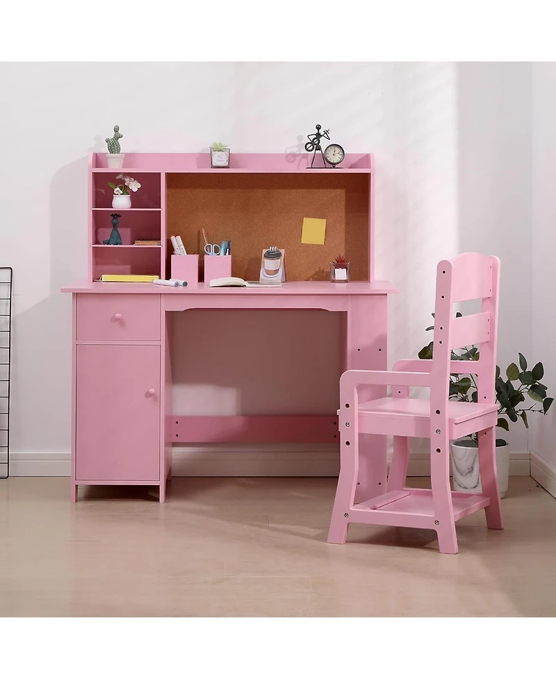 gaomon Kids Desk and Chair Set, Wooden Study Table with Storage Shelf, Bulletin Board, Children School Learning Writing