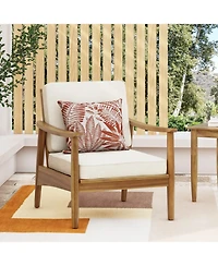 Mondawe Wood Outdoor Club Chair with Thick Cushion, Teak Finish