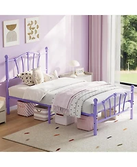 gaomon Twin Kids Bed Frame with Headboard & Footboard, Heart-Shaped Metal Platform Bed, Strong Steel Slats, Noise-Free, No Box Spring