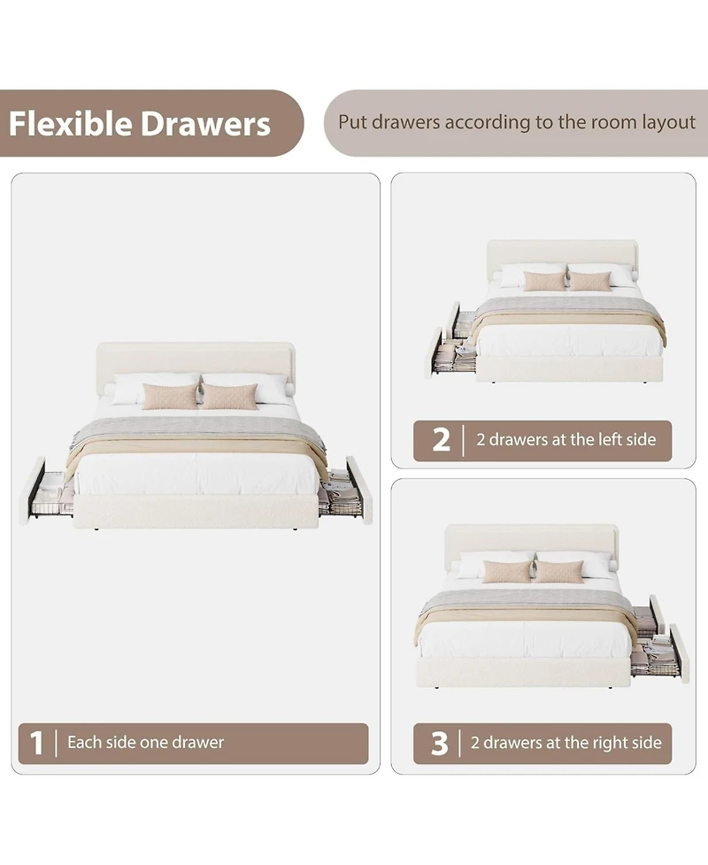 gaomon King Teddy Fleece Bed Frame with Storage Drawers, Cloud Headboard, Soft Fabric