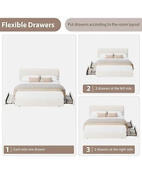 gaomon King Teddy Fleece Bed Frame with Storage Drawers, Cloud Headboard, Soft Fabric