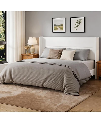 gaomon King Velvet Bed Frame with Wingback Headboard, Upholstered Platform Bed with Wood Slats