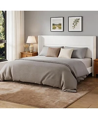 gaomon King Velvet Bed Frame with Wingback Headboard, Upholstered Platform Bed with Wood Slats