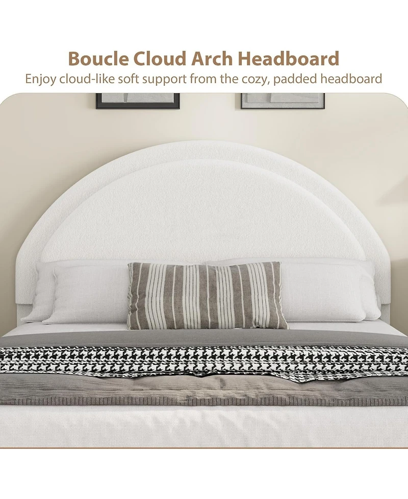 gaomon Boucle Bed Frame with 2 Drawers Upholstered Platform Round Headboard Wood Slats No Box Spring