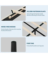 gaomon Bed Frame with Charging Station, Corduroy Upholstered Platform Bed with Headboard Shelf, Wooden Slats, Noise Free