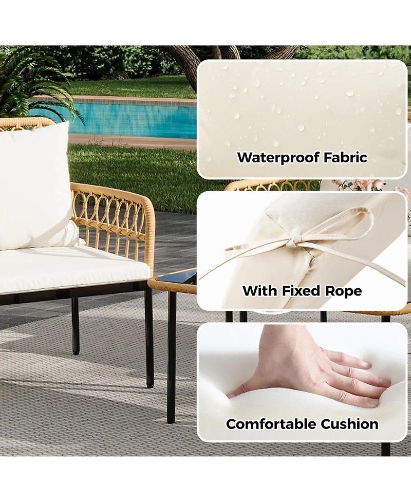 gaomon 4 Pieces Outdoor Patio Furniture Set with Table, All-Weather Boho Wicker Rattan Patio Sectional L-Shaped Sofa, Metal Frame, Detachable Cushions