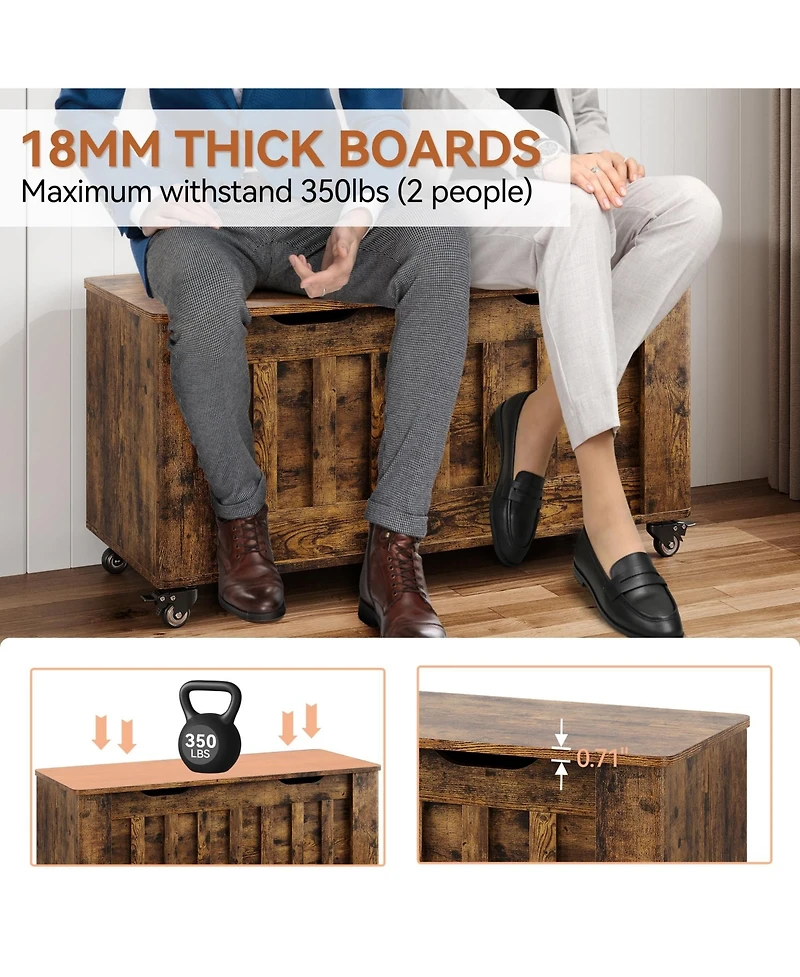 gaomon 39.4" Rolling Wooden Storage Chest and Blanket Bench with Safety Hinges
