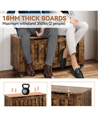 gaomon 39.4" Rolling Wooden Storage Chest and Blanket Bench with Safety Hinges